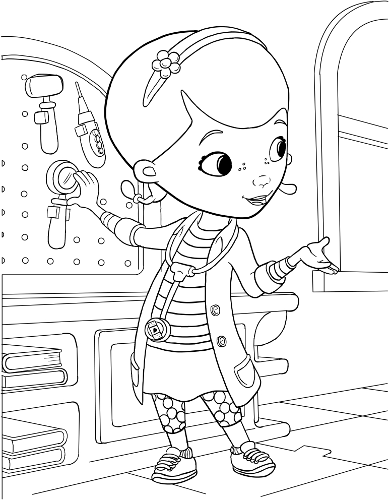 Doc McStuffins and her tools coloring page 
