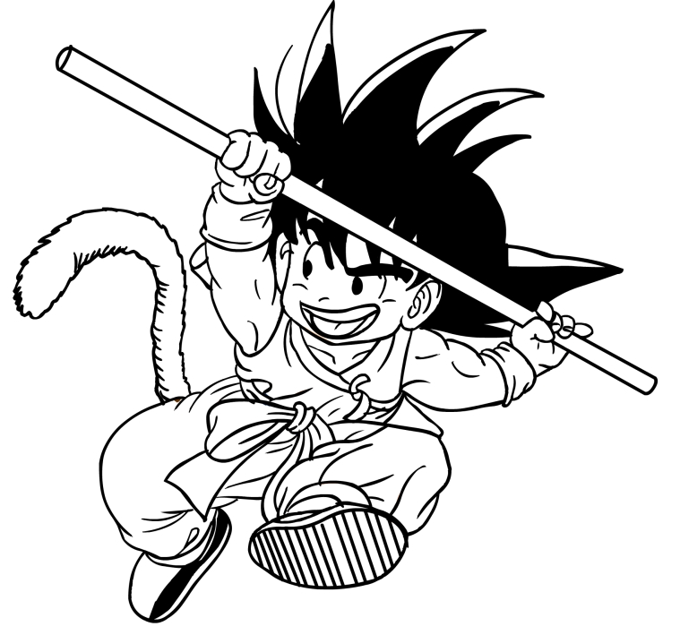 Goku with a stick coloring page - Dragon Ball