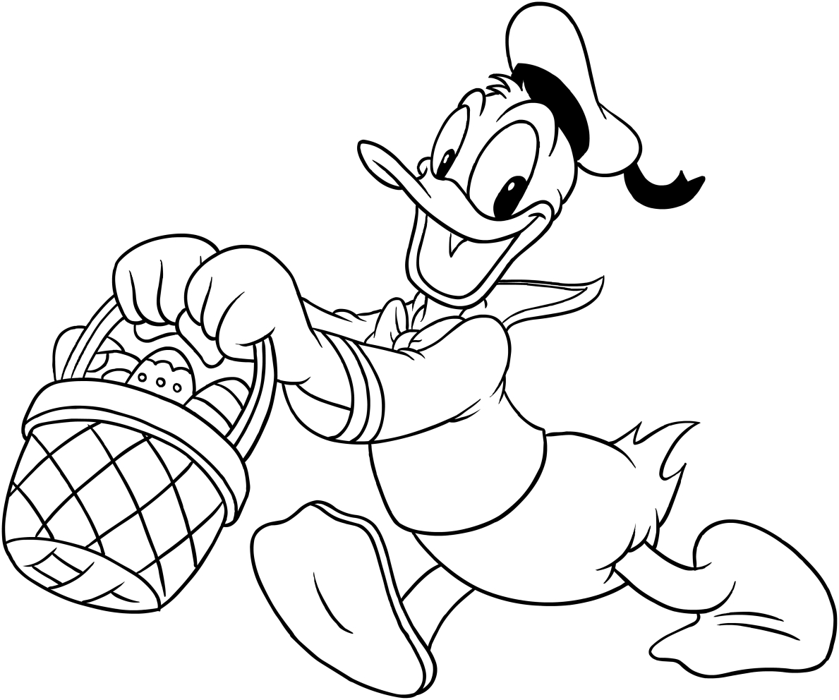 Donald Duck with Easter eggs coloring page to print