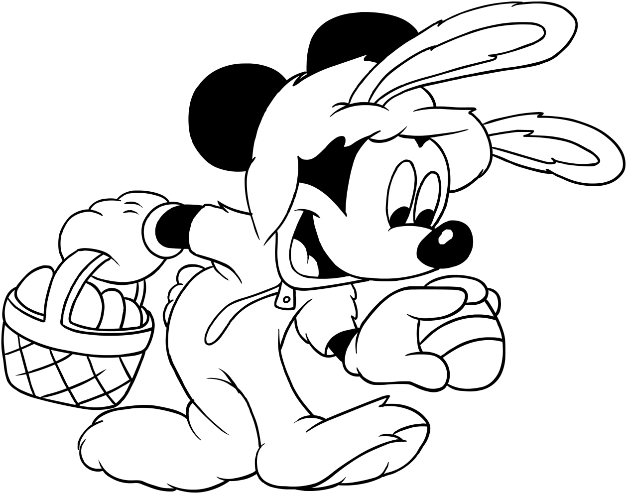 Mickey Mouse rabbit easter coloring page to print