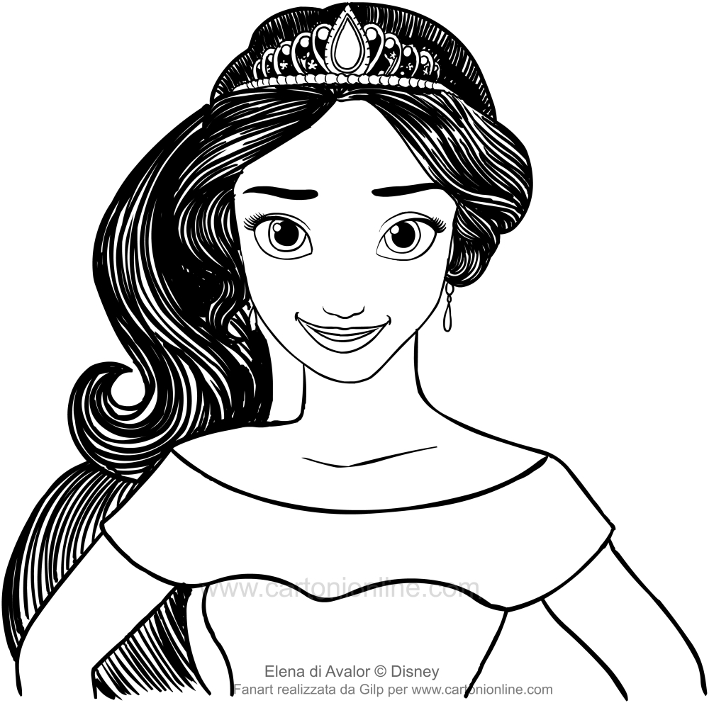 Drawing Elena of Avalor (the face) che sorride coloring pages printable for kids