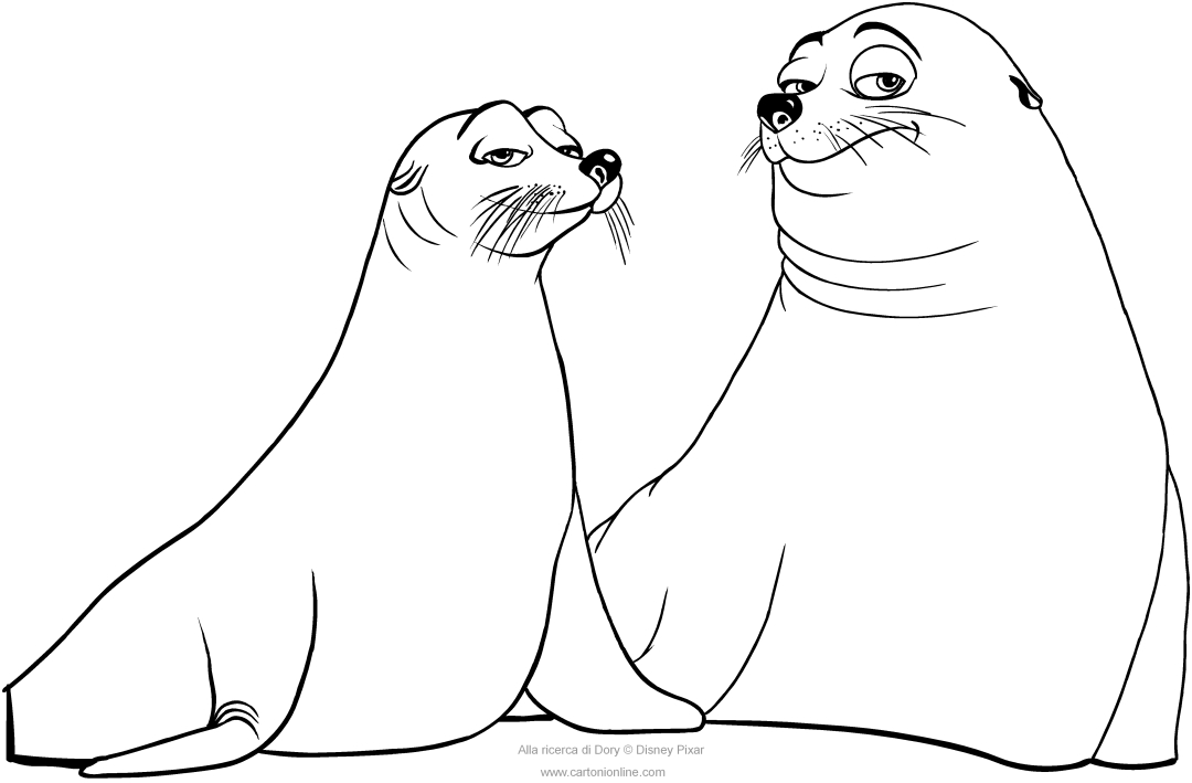  Fluke and Rudder the sea lions coloring page to print