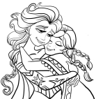 Anna and Elsa embrace coloring page