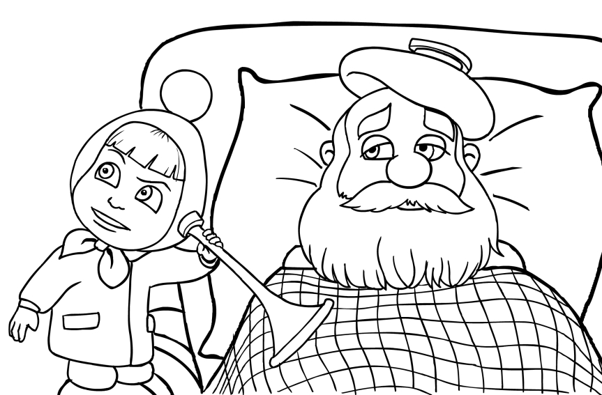Masha and santa Claus sick coloring page