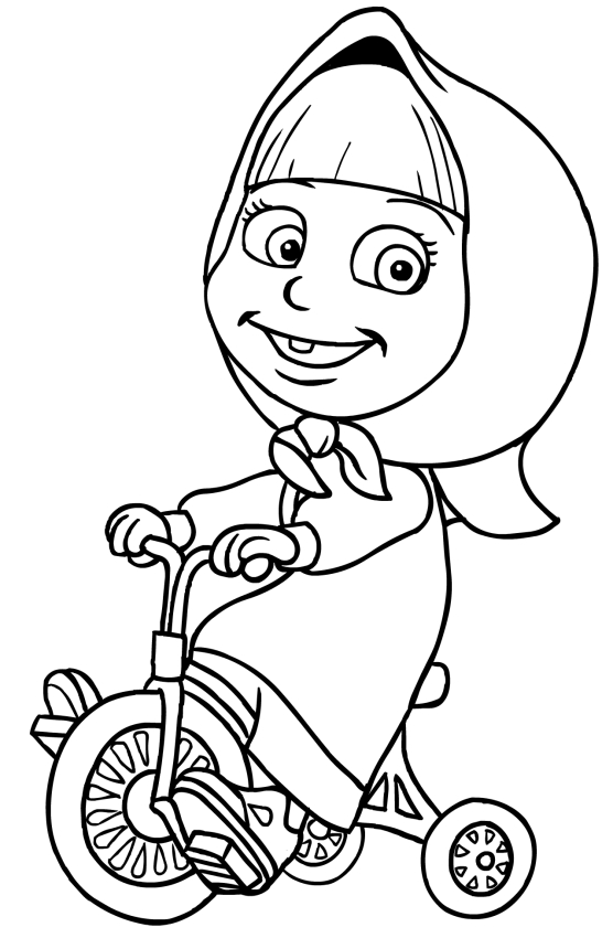Masha on tricycle coloring page printable