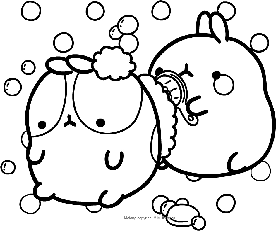 Molang who washes his friend coloring page