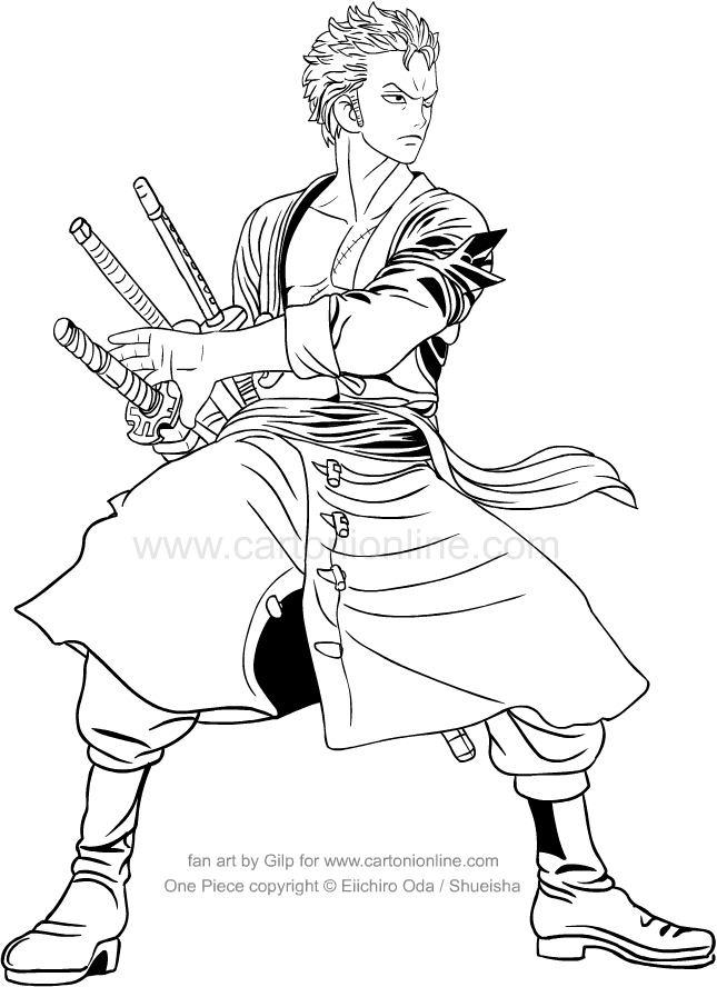 Drawing Roronoa Zoro of One Piece coloring pages printable for kids