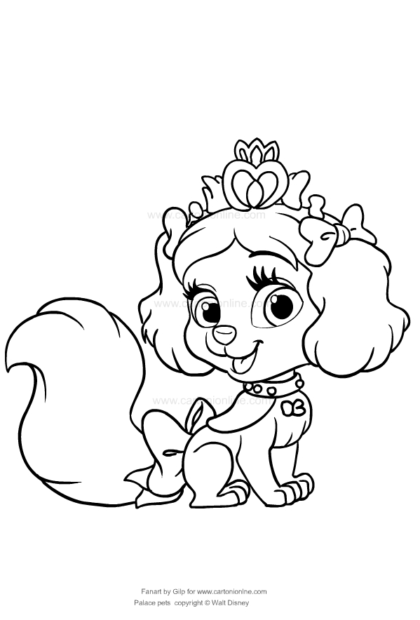 Drawing of Muffin the dog of Snow White Palace Pets to print and coloring