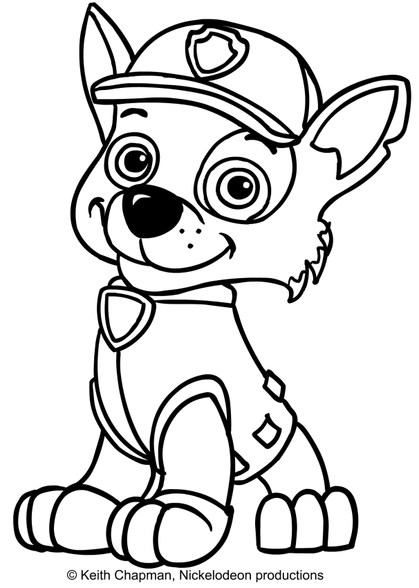 Rocky (Paw Patrol) coloring page sitting in front