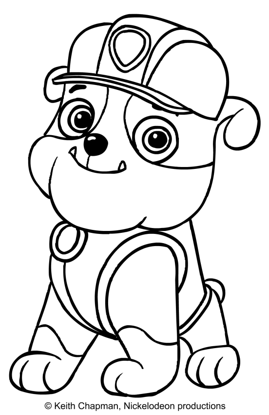Rubble (Paw Patrol) coloring page sitting in front
