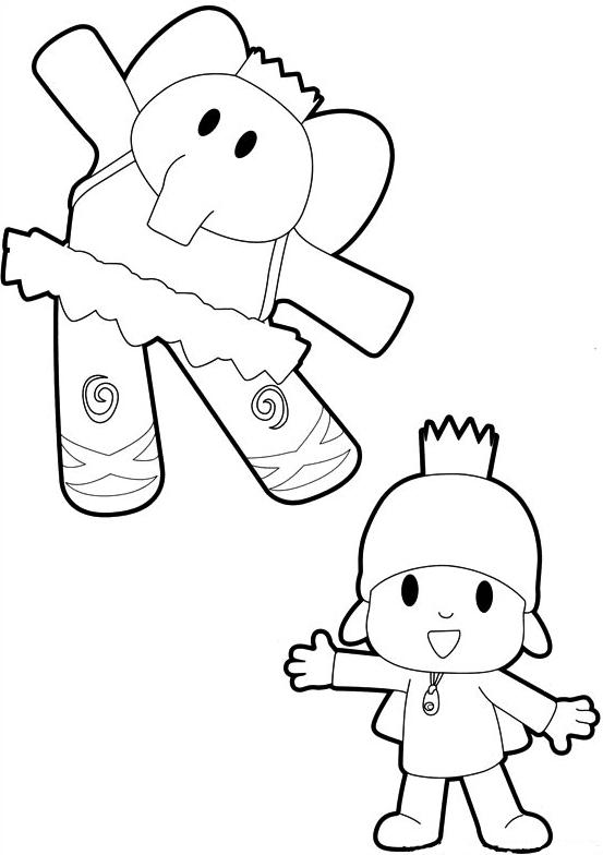 Drawing Pocoy and Elly dancing coloring pages printable for kids
