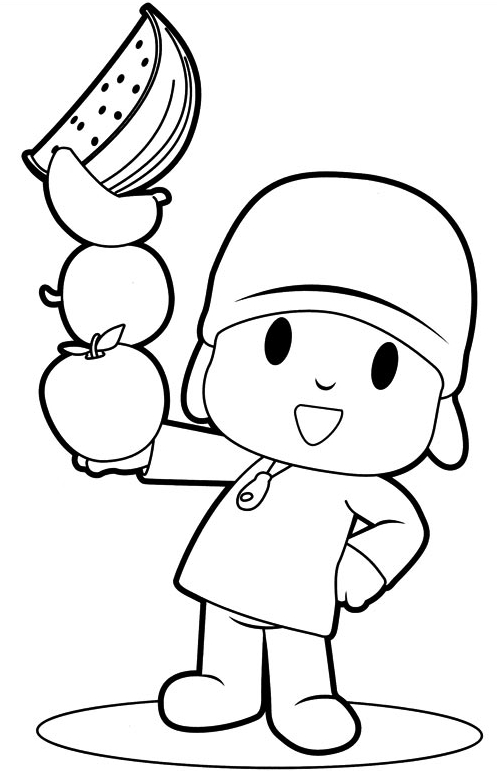 Drawing Pocoy juggler with fruit coloring pages printable for kids