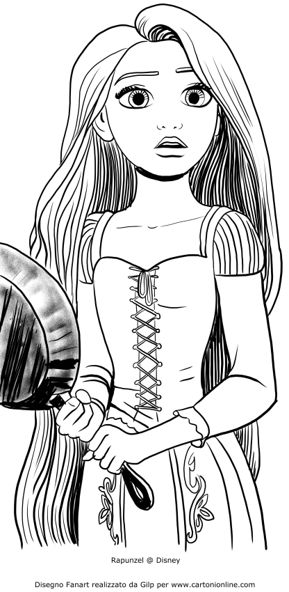  Rapunzel armed with frying pan to fry coloring page to print 