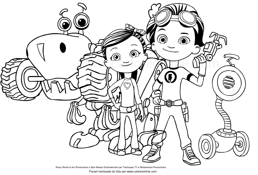 Drawing of Rusty Rivets to print and coloring