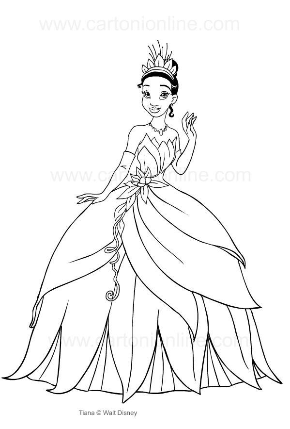 Drawing of Tiana from The Princess and the Frog to print and coloring