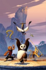 I protagonisti di Kung fu Panda: Tigre; Vipera; Gru; Mantide; Scimmia e al centro 