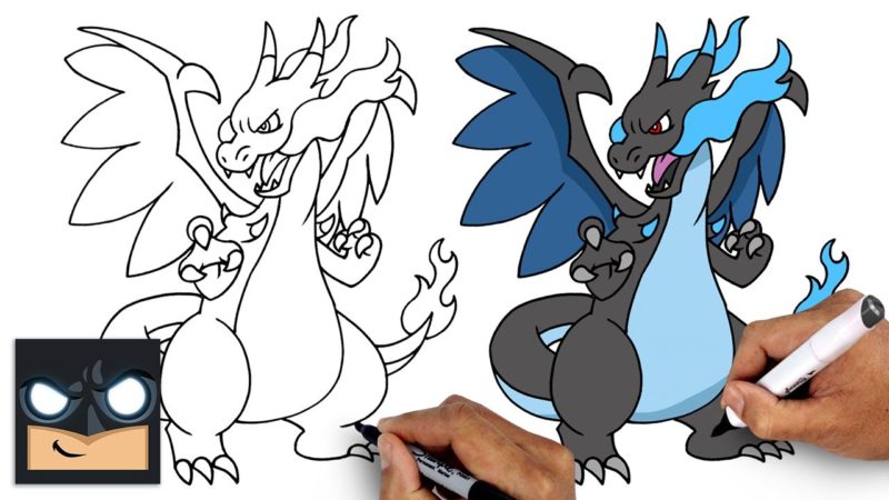 Come disegnare Mega Charizard X |  Pokemon (disegna e colora)