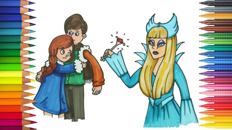 La Regina delle Nevi con Kay e Gerda disegnare colorare