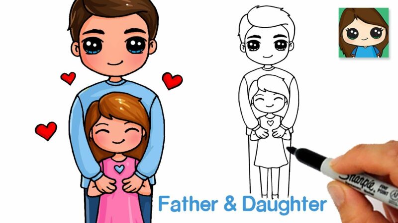 Come disegnare un padre e una figlia ❤️ Amore per la festa del papà