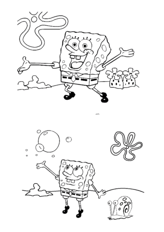 Desenho de Bob Esponja jogando com le bolle para impresso e colorir 