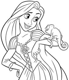 Desenho de Rapunzel e Pascal ou camaleo para impresso e colorir 
