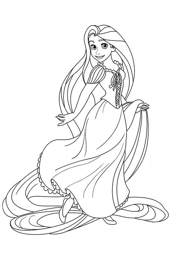 Desenho de Rapunzel a figura completa para impresso e colorir 