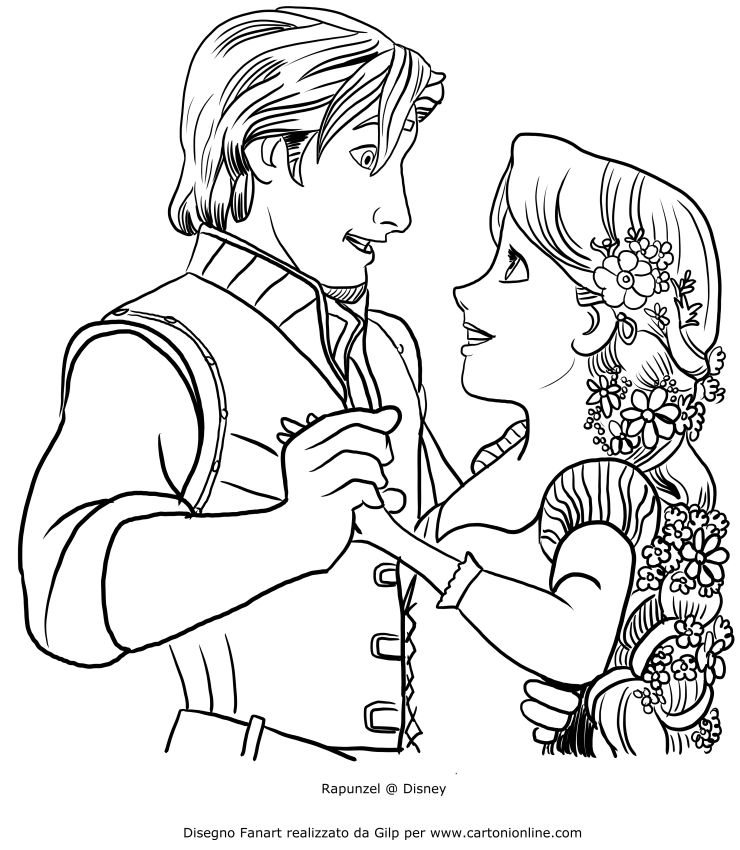 Desenho de Rapunzel baila com Flynn Ryder para impresso e colorir 