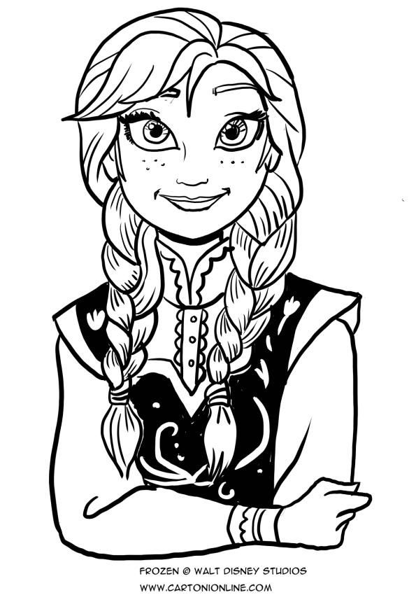 Desenho de Anna sorrindo frente para colorir