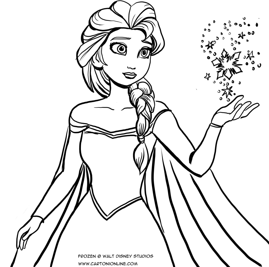 Desenho de Elsa que constri os cristais de gelo para colorir