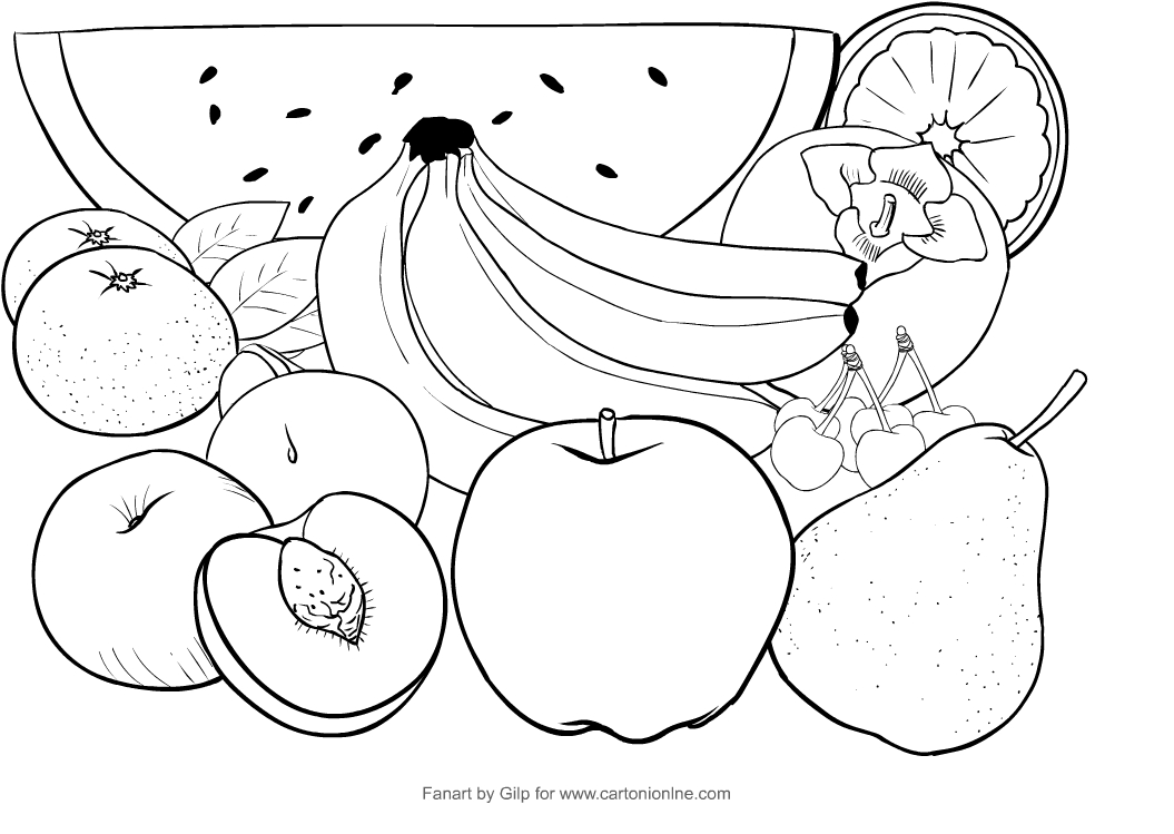 Desenho de fruta para impresso e colorir