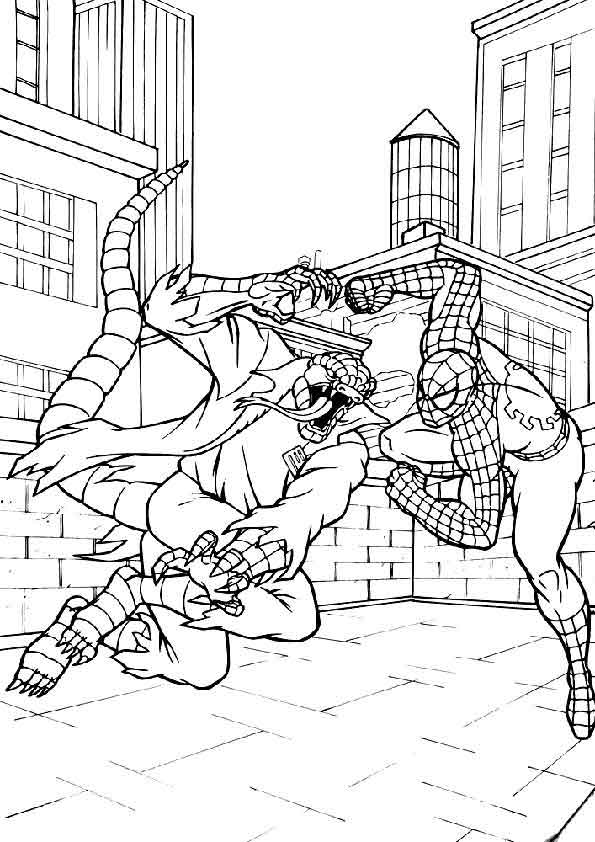 Desenho de Homem-Aranha contra Lizard para impresso e colorir 