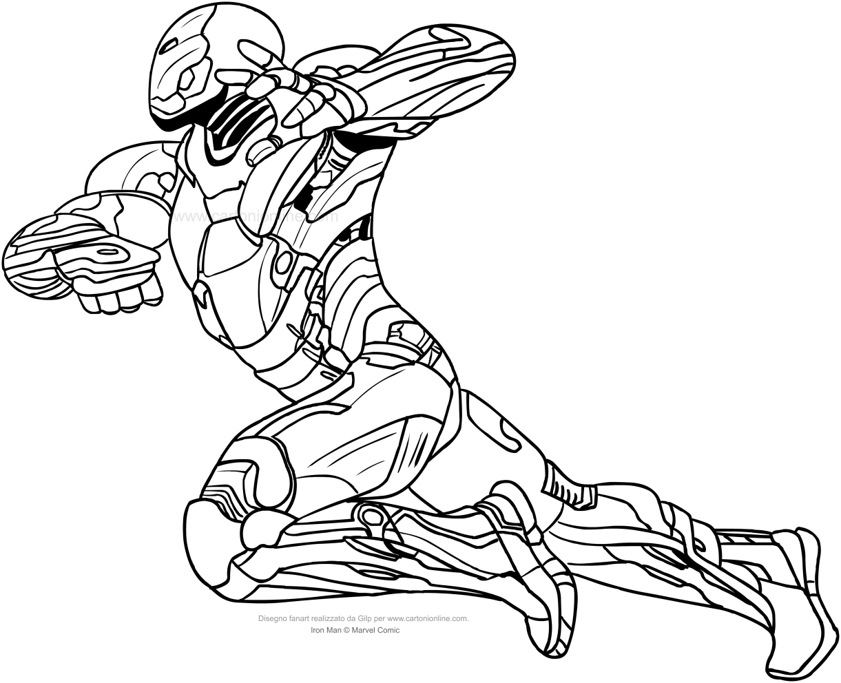 Desenho de Homem de Ferro em combate para impresso e colorir
