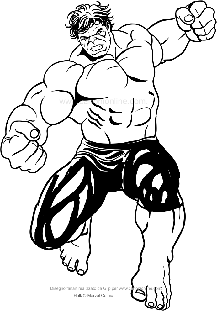 Desenho de Hulk batendo com o punho para impresso e colorir