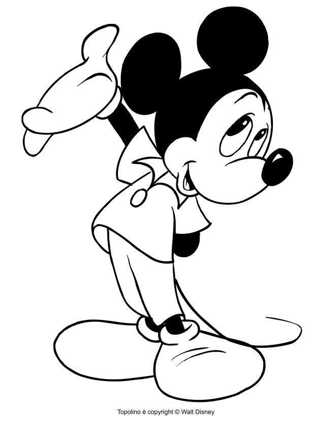 Desenho de Mickey Mouse com o brao levantado para impresso e colorir 