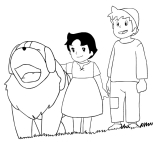 Desenho de Heidi, Peter e Nebbia para impresso e colorir