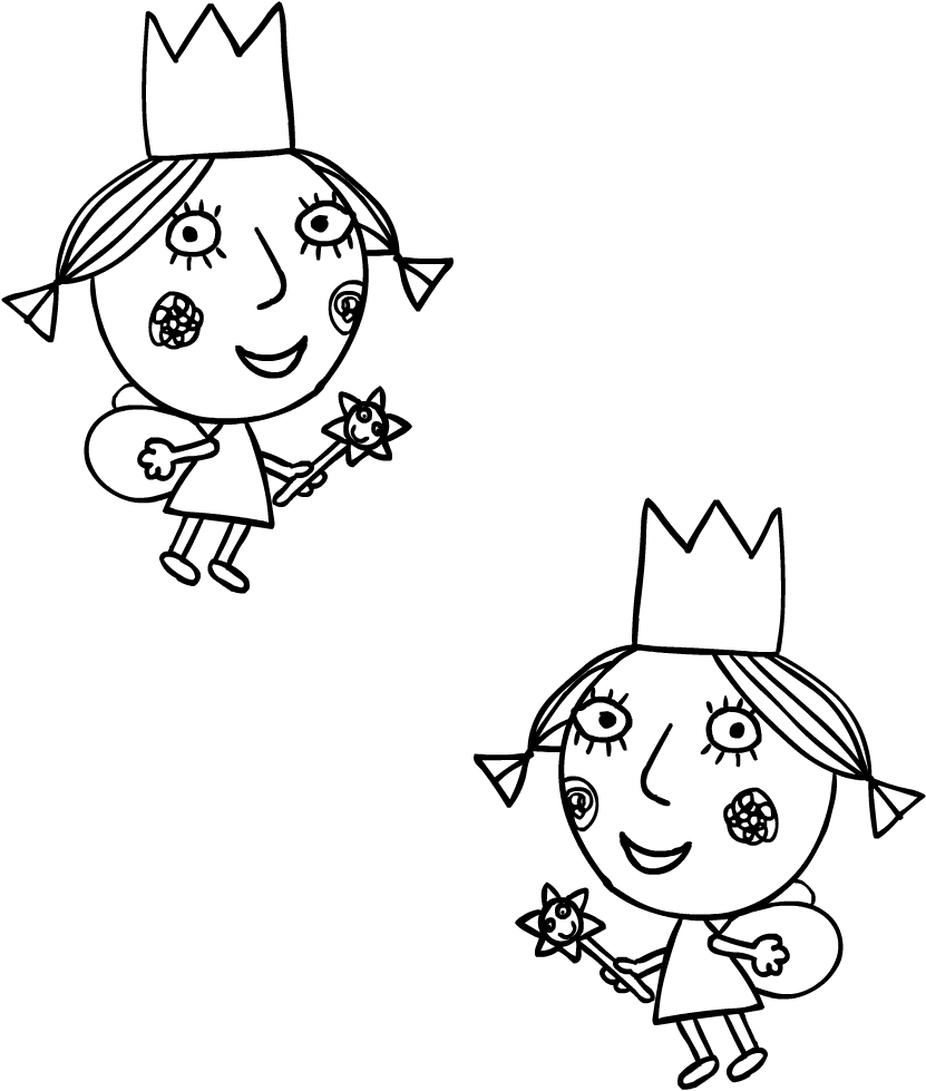 Desenho de Daisy e Poppy, as irmzinhas de Holly (O pequeno reino de Ben e Holly) para impresso e colorir