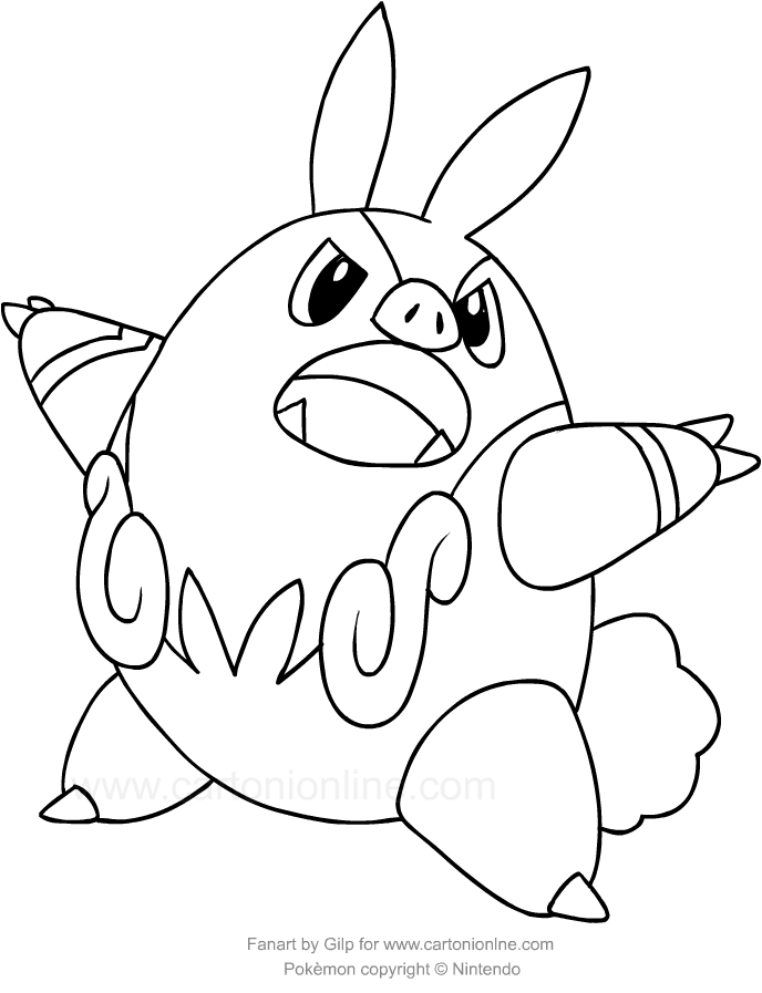 Desenho de Pignite dos Pokemon para impresso e colorir