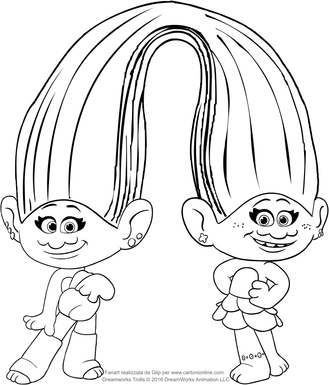 Desenho de Satn e Chenille dos Trolls para impresso e colorir