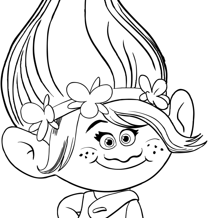 Desenho de Poppy (o rosto) dos Trolls para impresso e colorir