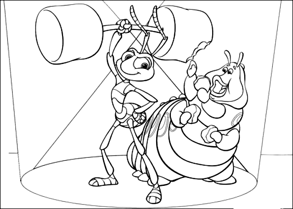 Desenho de Flik e Heimlich (Uma vida de insecto) para impresso e colorir