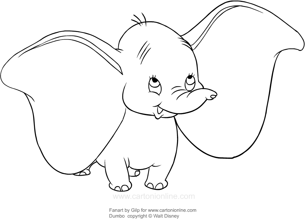 Les coloriages de Dumbo souriant  imprimer et colorier