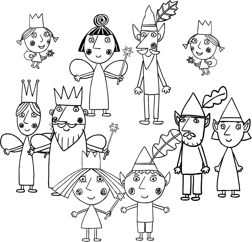Les coloriagesis personagens de le petit royaume de Ben et Holly  imprimer et colorier