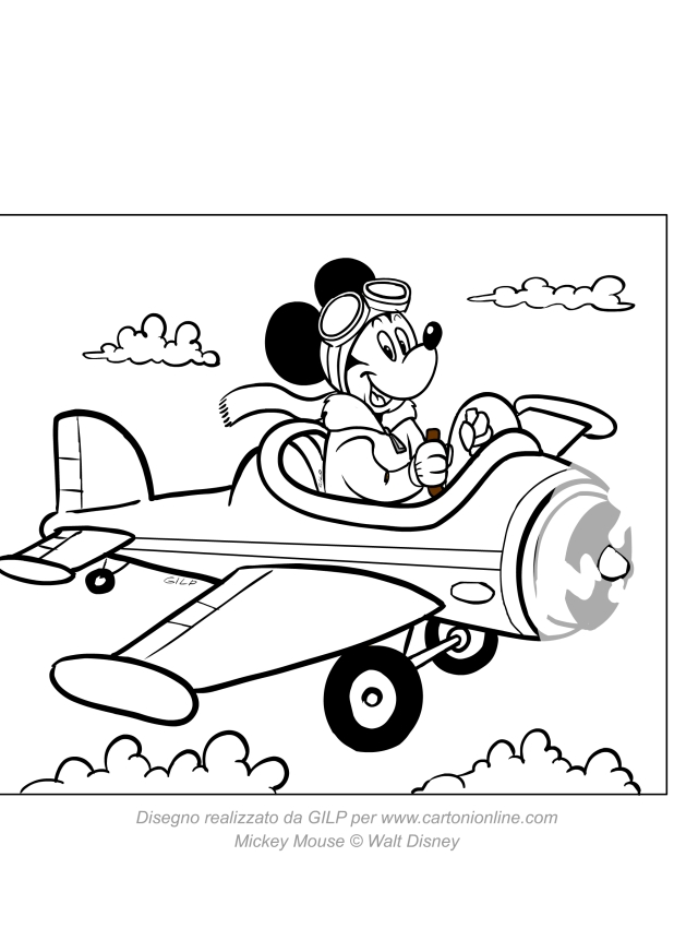 Les coloriages de Mickey volant en avion  imprimer et colorier 