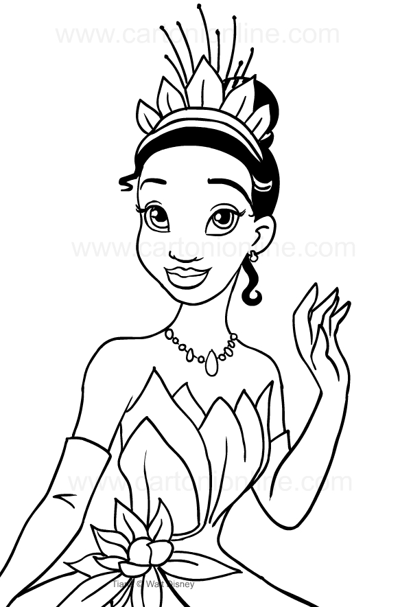 Coloriage de les Princess Tiana (le visage)  imprimer et colorier