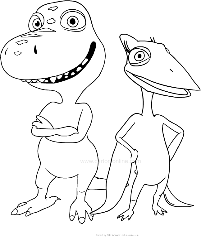 Dibujo de Buddy y Tiny de Dinotren  para imprimir y colorear