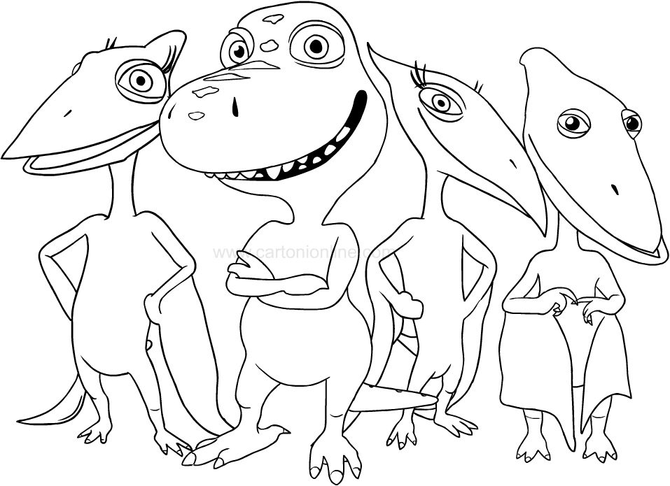 Dibujo de Buddy, Tiny, Shiny y Don de Dinotren  para imprimir y colorear