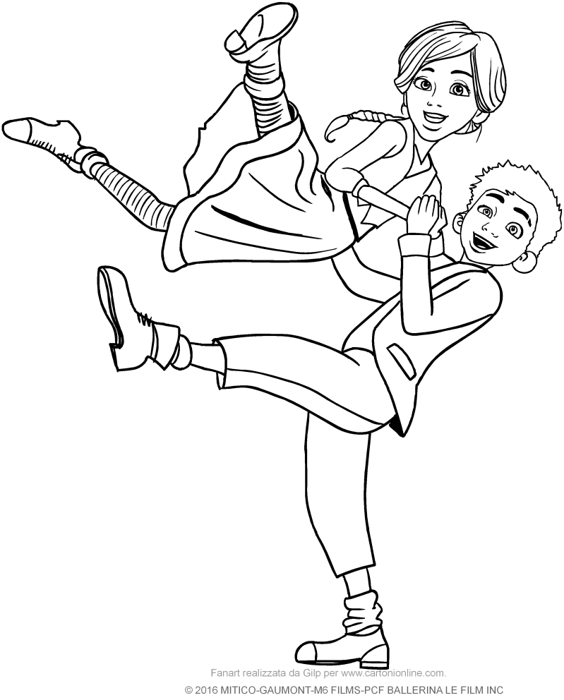 Dibujo de Flicie y Victor (Ballerina la pelcula) para imprimir y colorear