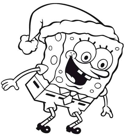Dibujo de Bob Esponja con cappello di Natale para imprimir y colorear 
