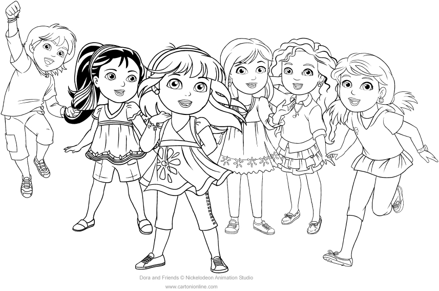 Dibujo de Dora e y sus amigos para imprimir y colorear