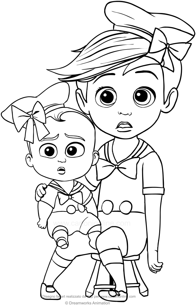 Dibujo de Tim y El beb jefazo disfrazados de marineros para imprimir y colorear